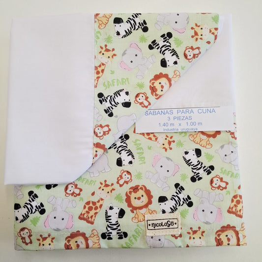 Sábana para cuna estándar/ practicuna "animales de la selva"