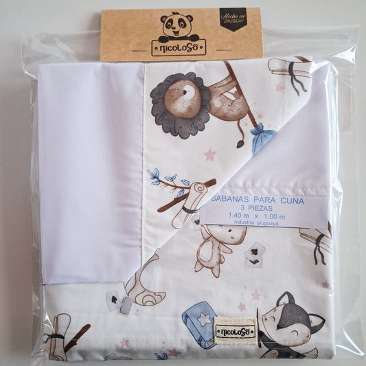 Sábana para cuna estándar/practicuna "león en escoba"