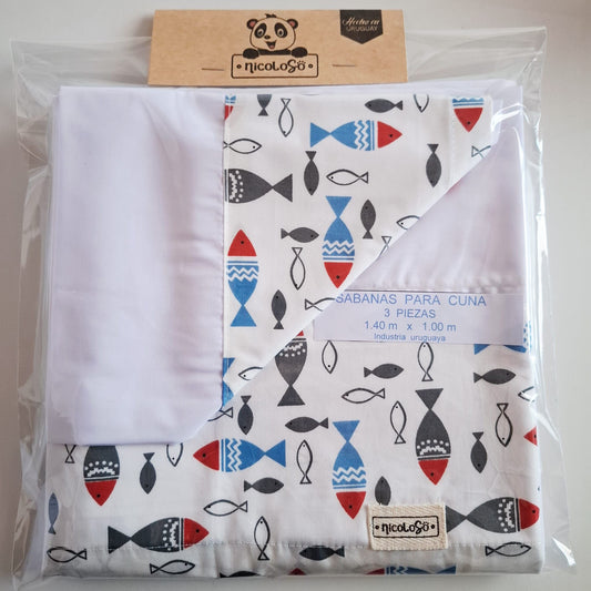 Sábana para cuna estándar/practicuna "peces"