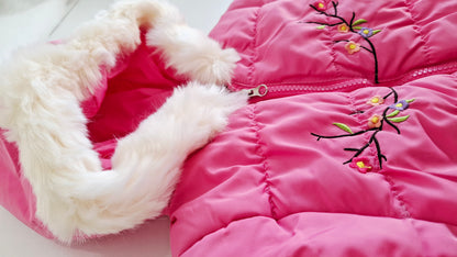 Campera Puffer con Capucha y Corderito Flores