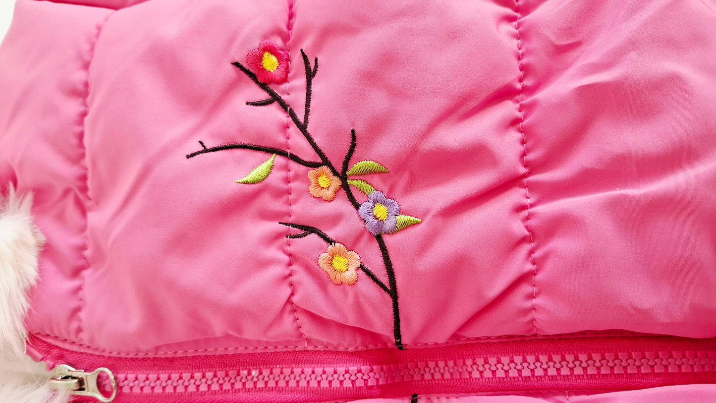 Campera Puffer con Capucha y Corderito Flores