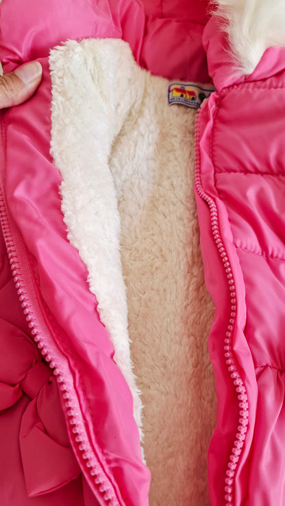 Campera Puffer con Capucha y Corderito Guindas