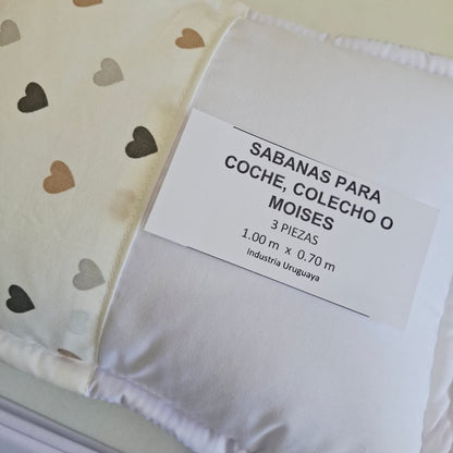 Sábana "Corazones Unisex" coche, colecho o moisés